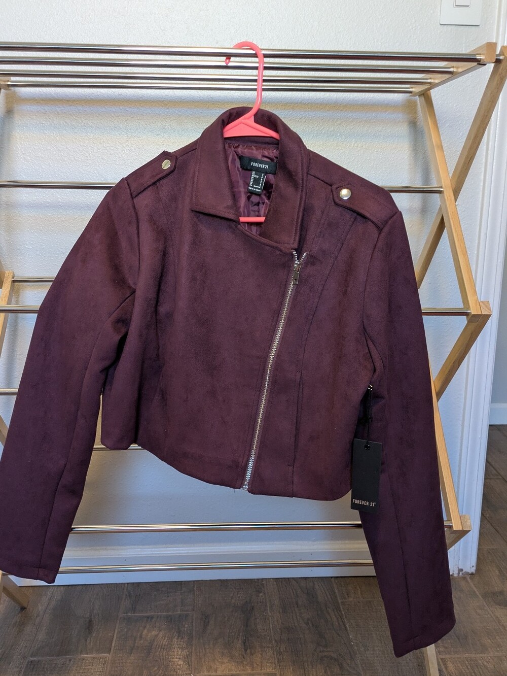 Forever 21 Faux Suede Cropped Asymmetrical Moto Jacket